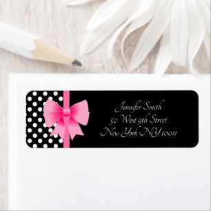 Roze strik zwart & wit polka stippen patroon naam etiket