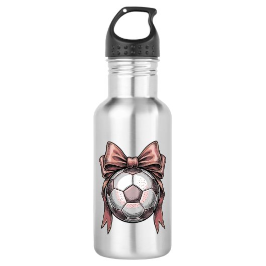 Roze Strikbal Voetbal Vintage Waterfles (Voorkant)