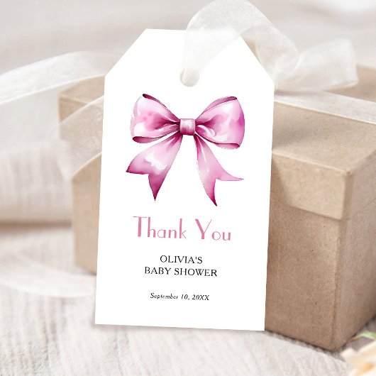 Roze Strikband Baby Shower Bedankt Cadeaulabel