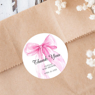 Roze Strikband Baby Shower Bedankt Ronde Sticker