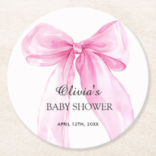 Roze Strikband Baby Shower Ronde Kartonnen Onderzetter