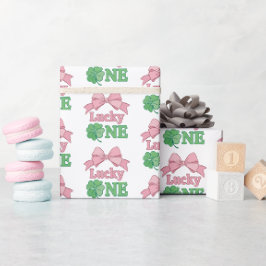 Roze Strikdas Klaver Lucky One Meisje 1e Verjaarda Cadeaupapier