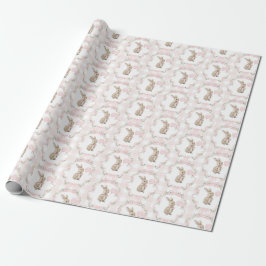 Roze Strikdas Konijn Gingham Meisje Verjaardag Cadeaupapier