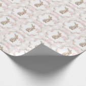 Roze Strikdas Konijn Gingham Meisje Verjaardag Cadeaupapier (Hoek)