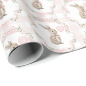 Roze Strikdas Konijn Gingham Meisje Verjaardag Cadeaupapier (Rol Hoek)
