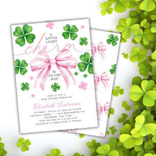 Roze Strikdas Lucky Charm Baby Shower Uitnodiging