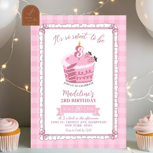 Roze Strikdas Meisje 3e Verjaardag Kaart