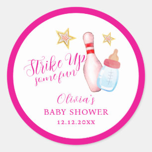 Roze Strike Up Some Fun Bowling Sport Baby Shower Ronde Sticker