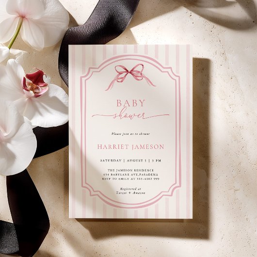 Roze Strikende Baby Shower Uitnodiging