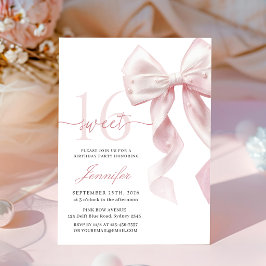 Roze Strikende Boog Sweet 16 Verjaardagsuitnodigin Kaart