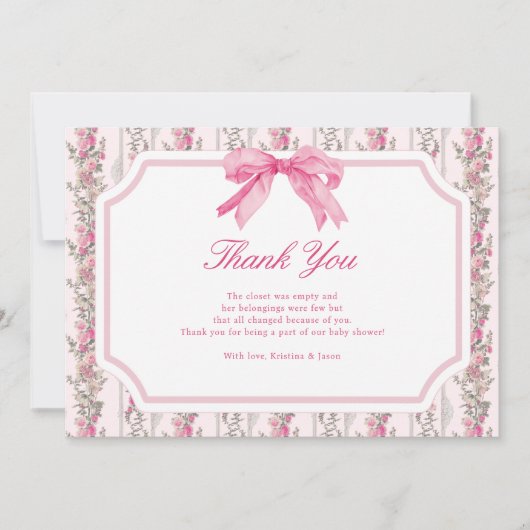 Roze Strikende Liefdeshut Baby Shower Bedankkaartj Bedankkaart (Voorkant)