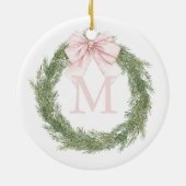Roze Strikende Monogram Krans Kerstmis Keramisch Ornament (Achterkant)