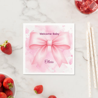 Roze Strikende Strik Welkom Baby Papieren Servet