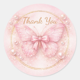 Roze Strikende Vlinder Dank Je Ronde Sticker