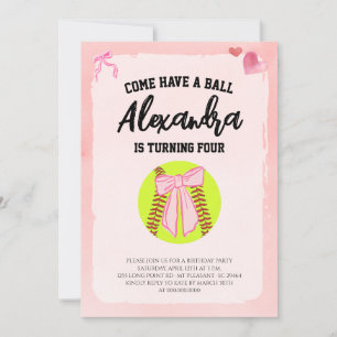 Roze Strikersoftbal Verjaardagsfeestje Kaart