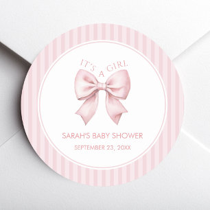 Roze Strikes Baby Shower Coquette It's a Girl Ronde Sticker