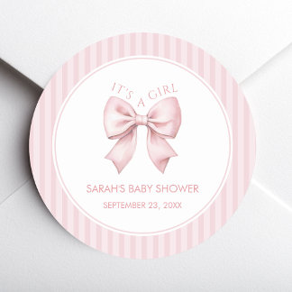 Roze Strikes Baby Shower Coquette It's a Girl Ronde Sticker