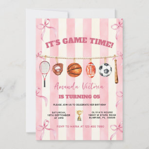 Roze Strikes Meisje Spel Tijd Verjaardag Kaart