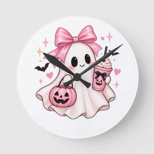 Roze Striking Geest Coquette Halloween Ronde Klok (Voorkant)