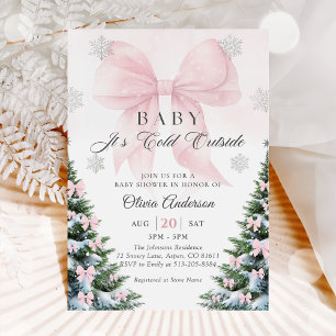 Roze Strikje Baby Het Is Koud Buiten Baby Shower   Kaart