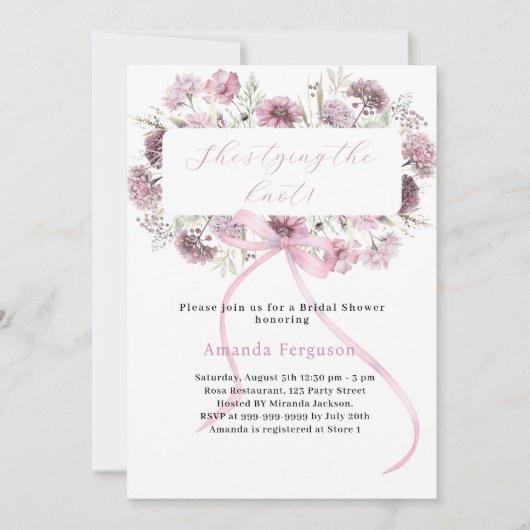 Roze strikje bloemen Ze bindt het knoop Vrijgezell Kaart (Voorkant)