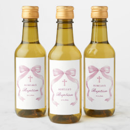 Roze strikje doop wijn etiket
