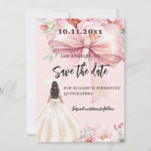 Roze strikje jurk Quinceanera Save the Date kaart (Voorkant)