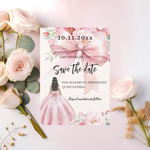 Roze strikje jurk Quinceanera Save the Date kaart