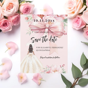 Roze strikje jurk Quinceanera Save the Date kaart