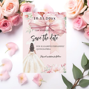 Roze strikje jurk Quinceanera Save the Date kaart
