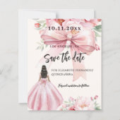 Roze strikje jurk Quinceanera Save the Date kaart (Voorkant)