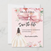 Roze strikje jurk Quinceanera Save the Date kaart (Voorkant)
