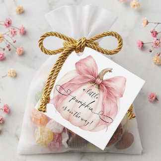 Roze Strikje Kleine Pompoen Baby Shower Bedankt Bedankjes Labels