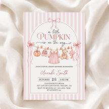 Roze Strikje Kleine Pompoen Baby Shower Uitnodigin