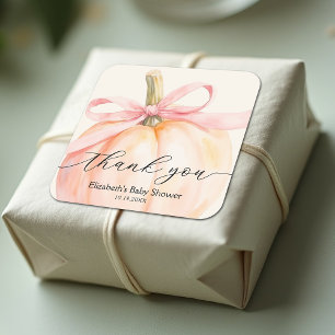 Roze Strikje Kleine Pompoen Baby Shower Vierkante Sticker