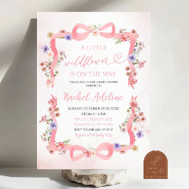 Roze Strikje Kleine Wilde Bloem Baby Shower Kaart