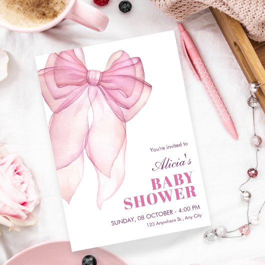 Roze strikje lint baby shower kaart