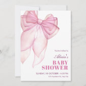 Roze strikje lint baby shower kaart (Voorkant)