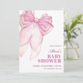 Roze strikje lint baby shower kaart (Staand voorkant)