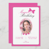 Roze strikje lint foto verjaardag kaart (Voorkant / Achterkant)