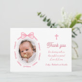 Roze strikje lint Lijst doop dank je kaart (Staand voorkant)