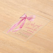 Roze strikje meisjes willen gewoon een 1e verjaard acryl uitnodigingen (Laagn)