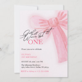 Roze strikje meisjes willen gewoon een 1e verjaard feestdagenkaart