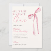 Roze strikje meisjes willen gewoon een 1e verjaard kaart (Voorkant)