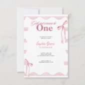 Roze strikje meisjes willen gewoon een 1e verjaard kaart (Voorkant)