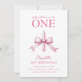 Roze strikje meisjes willen gewoon een 1e verjaard kaart (Voorkant)