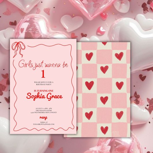 Roze strikje meisjes willen gewoon een 1e verjaard kaart