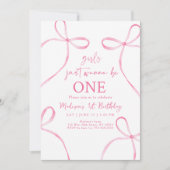 Roze strikje meisjes willen gewoon een 1e verjaard kaart (Voorkant)