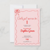 Roze strikje meisjes willen gewoon een 1e verjaard kaart (Voorkant)