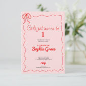 Roze strikje meisjes willen gewoon een 1e verjaard kaart (Staand voorkant)